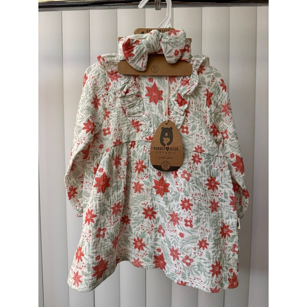 NWT Girl’s Organic Cotton Rabbit + Bear Floral Dress 4 Piece Set Size 18 months